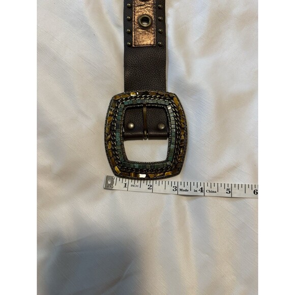 Boho Wide Leather Belt Beaded Stone Buckle Brown Studded Western Festival  Belt main image 10